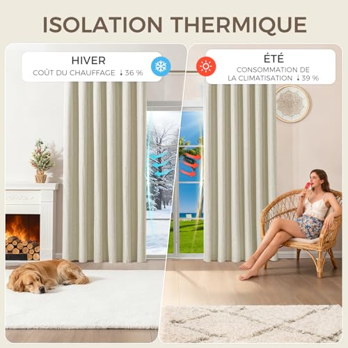Rideaux pour rail de salon et chambre occultants beige clair