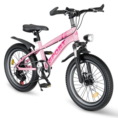 ECARPATEYE 20/24 Inch Kids Mountain Bike for Boys & Girls Ages 7-12 – 7-Speed Gears, Dual Disc Brakes, Shock Absorber Front Fork, LED Light