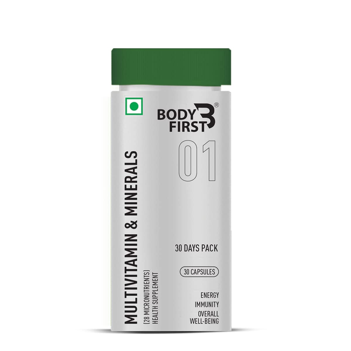 Body First Multivitamin for Men & Women with 100% RDA of Vitamin C, D, E, B12, Biotin, Zinc, Minerals for Immunity, Energy, Stamina, Healthy Hair, Eye, Muscle & Brain Function, 30 Veg Capsules (B09RQSMT1W) Amazon Price History, Amazon Price Tracker