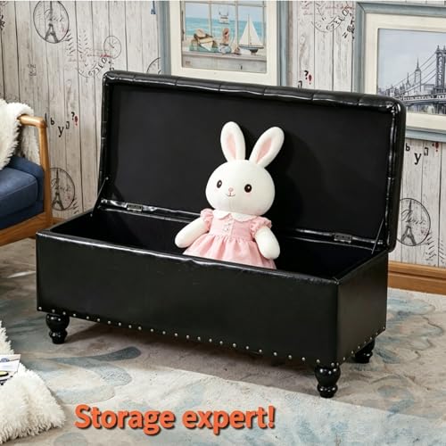 Banc de rangement en cuir avec coffre caché et repose-pieds long - 5