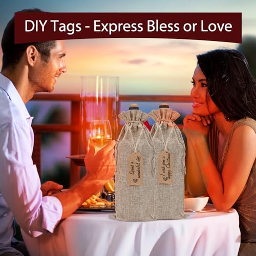 Image of Sailup Burlap Wine Bags 12 Pcs Wine Bottle Gift Bags With Drawstrings Tags & Ropes, Reusable Gift Bag for Weddings, Holiday Party Birthdays, Christmas, Travel, Blind Tastings, Home Storage 750ml