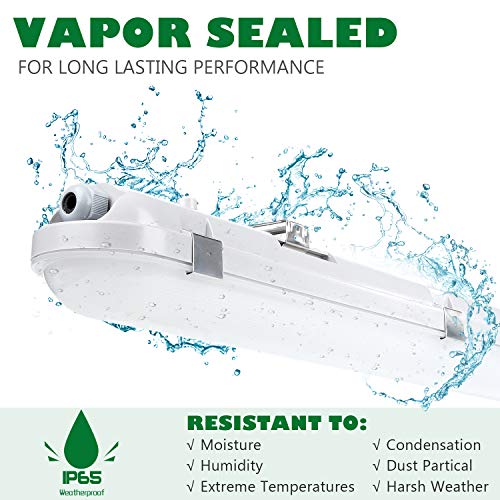 Brillihood LED Vapor Tight 4FT Light Fixture, 40W, 5000LM, IP65 Waterproof Shop Light, 6000K Bright White, Milky Lens, Outdoor Vapor Proof Lighting, 1-Pack