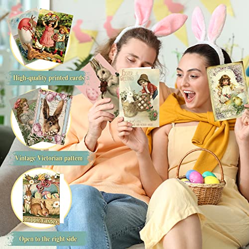Yinder 24 Stück Vintage-Osterkarten, sortiert, lustige Notizkarten für Ostern, viktorianische Vintage-Postkarten mit Umschlägen, Retro-Hasen-Grußkarte für Schule, Zuhause, Büro, Geschäft, Ostern,
