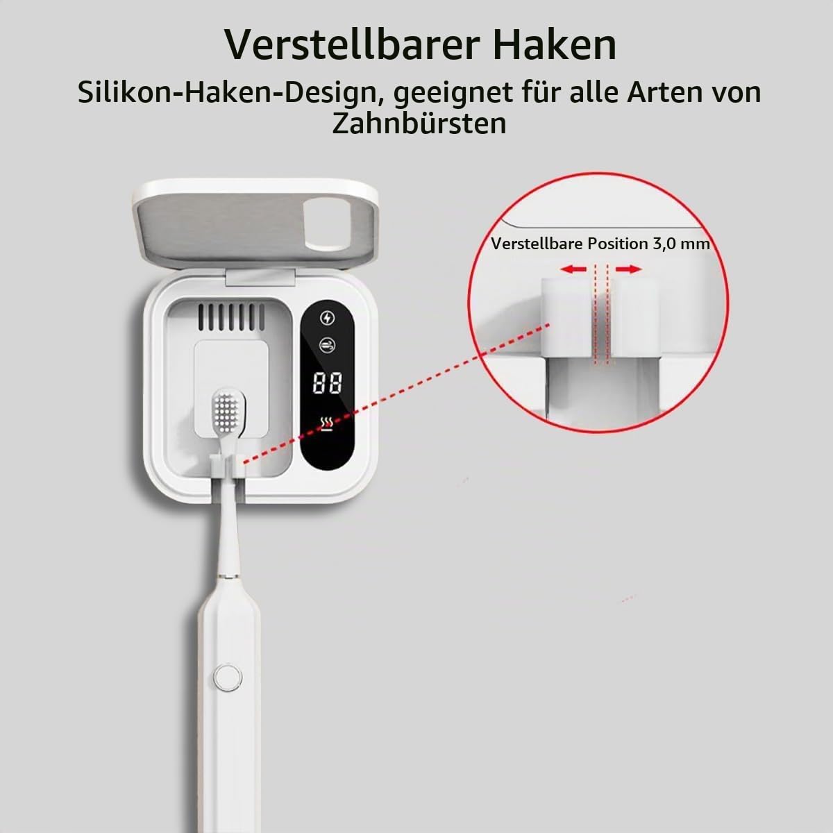 Uv Zahnbürste Sterilisator Toothbrush Sanitizer Zahnbürstenhalter Ohne Bohren mit Digitaler Anzeige, Dualmodus, 99% Keimbeseitigungsrate