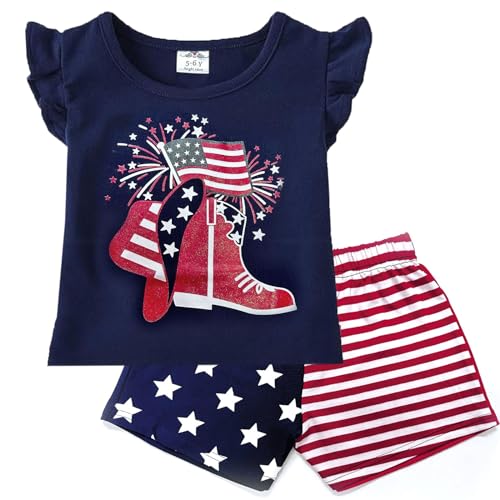 Image of VIKITA Girls Cotton Outfits Sparkling Cute Cartton T Shirt Tank Top and Shorts Fashion Clothing Set for Summer