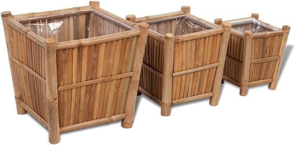 3TLG. Hochbeet Bambus Blumenkübel Pflanzkübel Blumentrog Blumenkasten