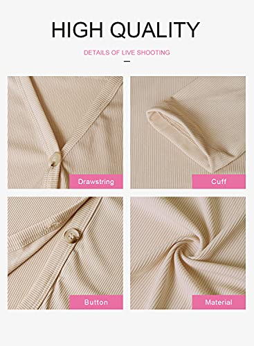 Dokotoo Womens Fall Casual Snap Button Long Sleeve Down Pockets Open Front Pocket Ribbed Irregular Long Sweater Plain Cardigans Outerwear Coats For Female With Pockets Apricot Medium #TOP3