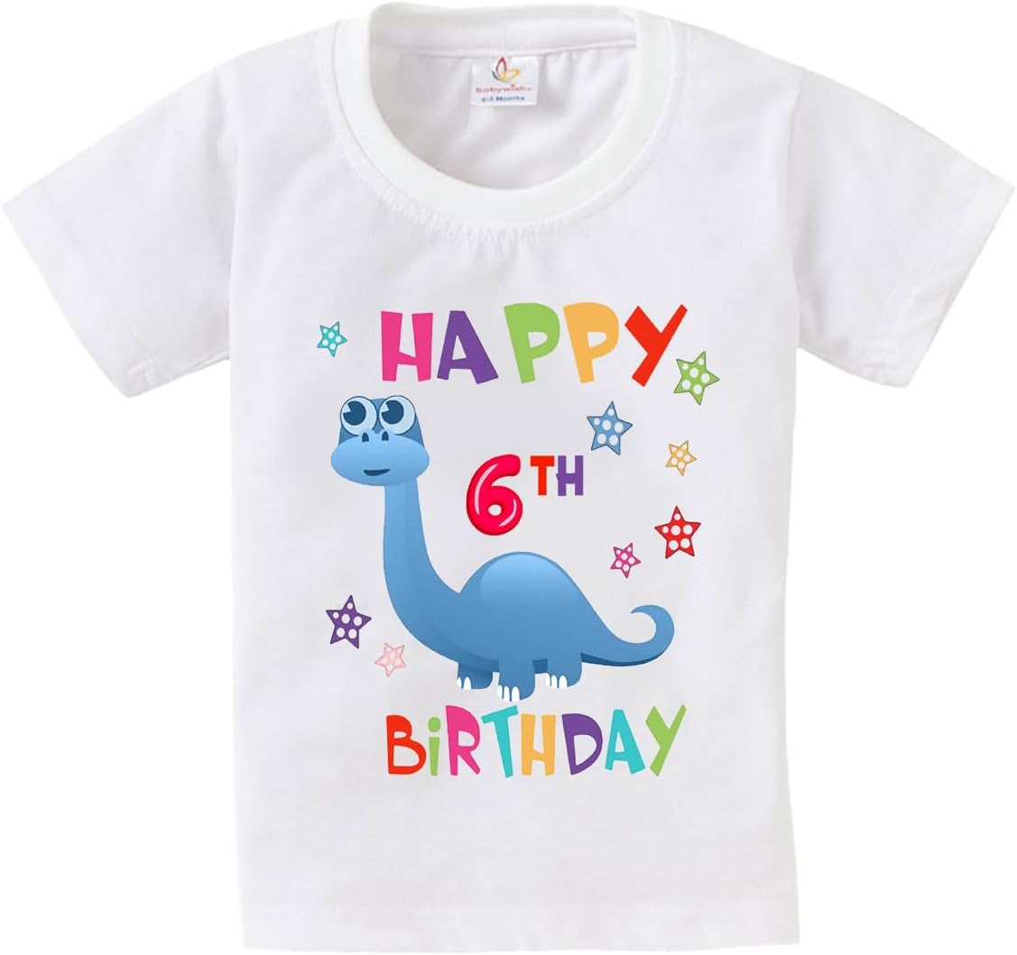 baby wishBirthday Milestone Dress for Boy’s and Girl’s Birthday Tshirt for Kids Happy Birthday T-Shirts Half Sleeve Celebration Birthday boy Girl T-Shirt Happy 6th Birthday Dino-Stars