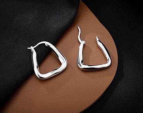 Fashion Small Sleeper Hoop Earrings S925 Sterling Silver Minimalist Geometric Rectangle Huggie Hoops Dip Cuffs Earring Elegnat Jewelry Gifts Hypoallergenic for Women Girls BFF