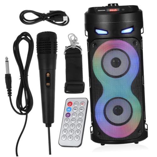 BAZEITFLOW Altavoz Portátil con Subwoofer Potente y Luces LED Coloridas Micrófono y Mando Distancia Equipo de Audio para Escritorio y Coche para Fiestas y Exteriores