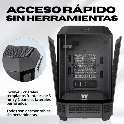 Miniatura 4 de Thermaltake The Tower 250 | Mini Torre Mini-ITX Octogonal | 2 Ventiladores CT120 Preinstalados | Cristal Templado y Alto Flujo de Aire | Compatible con AIO de 360mm | Negro