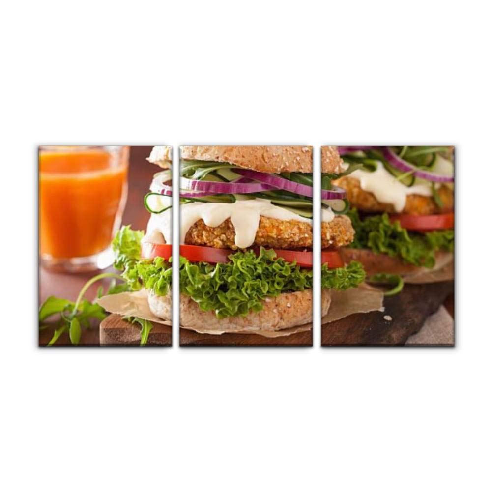 Modern Canvas Painting veggie carrot and oats burger with cucumber onion juice colorful Wall Art Art