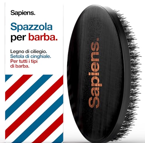 Sapiens Barbershop Spazzola Barba Uomo - Spazzola Setole Cinghiale Barba - Ideale per Pettinare, Disciplinare Barba e Baffi e Applicare l'Olio Barba - Beard Brush