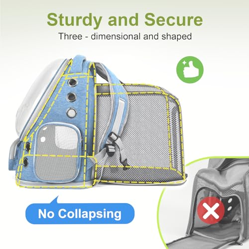 Image of Cat Backpack Carrier, Breathable Cat Carrier Large Space Bubble Pet Backpack for Kitty Small Dog up to 15lbs, Transparent & Foldable Pet Carrier for Travel Hiking (Square Expandable- Blue)