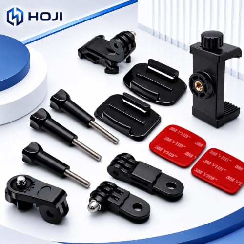 Image of HOJI 2-in-1 Bike Phone Mount & Helmet Camera Kit - Anti-Vibration Handlebar Holder & Curved 3M Chin Mount for POV Video - Compatible with iPhone, GoPro Hero 14 /13, Insta360 & DJI Action (Black)