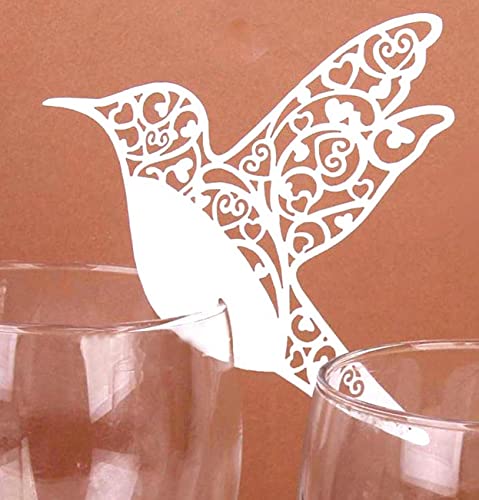 60 Marque Place Mariage Cartons Placement sur Verre à Vin Papier Cartons de Table Oiseau Blanc pour Décorations Réceptions Fêtes Célébrations Baptême Noël Anniversaire Cover