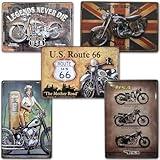 1. Lot de 5 plaques décoratives en métal inspirées des motos classiques et du style Speed King.