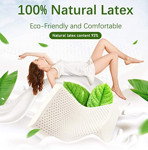 100% Natural Latex Pillow, Firm Latex Bed Pillow For Neck Support, Ergonomic Standard Size Low-Loft Cervical Pillow For Side And Back Sleepers With Washable Cover #TOP1