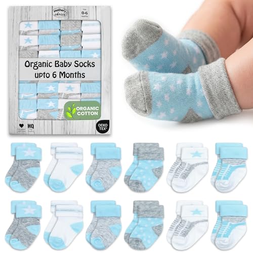 Image of Mother's Choice Organic Cotton Baby Socks 0-6 Months - 12 pairs Unisex, Warm Infant Socks, Soft Neutral Boy & Girl Socks, Gentle Newborn Socks, Baby Gift, Ideal for Daily Comfort for Baby