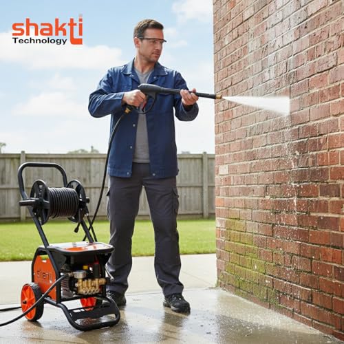 Image of Shakti Technology S-2.5KW R High-Pressure Washer, 2500W | Max 180 Bar Electric Power Cleaner with 12M Hose Reel, Professional Foam Cannon & 4 Nozzles for Car, Patio, and Heavy-Duty Cleaning