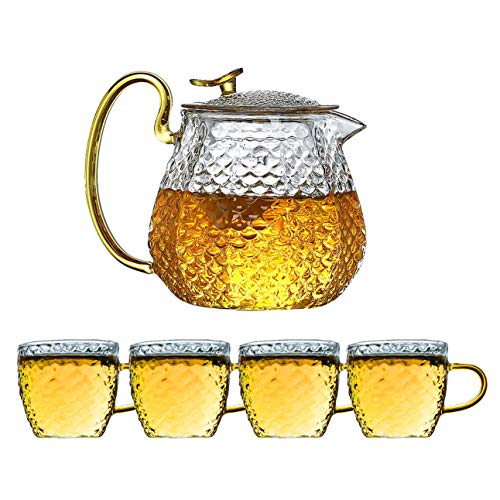 Glass Teapot 600ml Mug 150ml4 Set Stovetop Safe Flowering Tea Coffee Infuser Maker Gift Set Gongfu