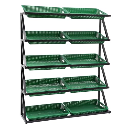FireLeaves 5 Tier Retail Display Rack Market Shelf, Fruit Vegetable