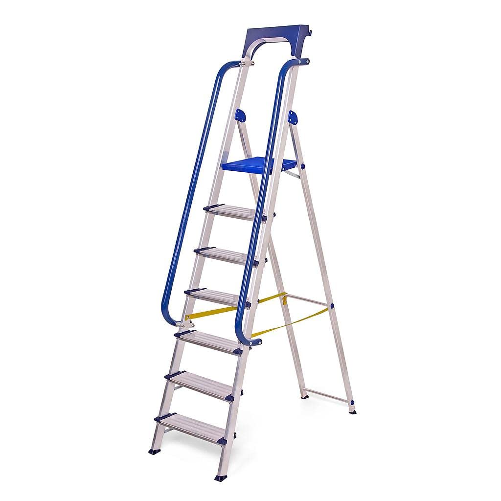 HOSTRÖM Escabeau 7 marches Secure Pro, Aluminium renforcé, sécurisé avec rampes, Tablette Porte-Outils, Hauteur Plateforme 158cm, Garantie 5ans