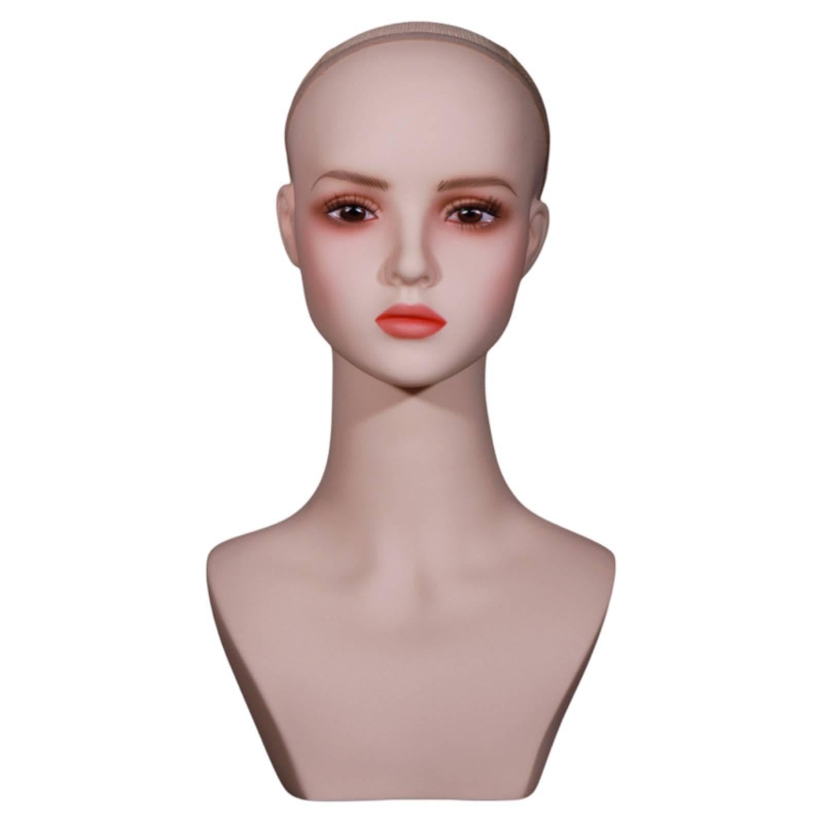 Hairpiece Display Head Skin-Tone Finish PVC Mannequin Head Neck Support for Salon Owners-image-12