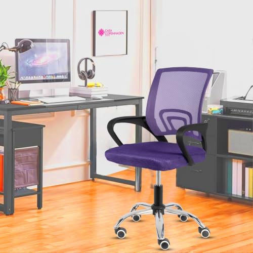 Image of Casa Copenhagen Mesh Mid Back Office /Study /Computer /Revolving /Desk Chair for Work from Home -Metal Base, Height Adjustable Seat- Purple & Black Handle