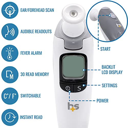 Image of HealthSmart Talking Infrared Ear & Forehead Thermometer, No Probe Covers Needed, FSA & HSA Eligible, Visual Fever Alarm, Audio Readings in English & Spanish, Instant Scan (Pack of 100)