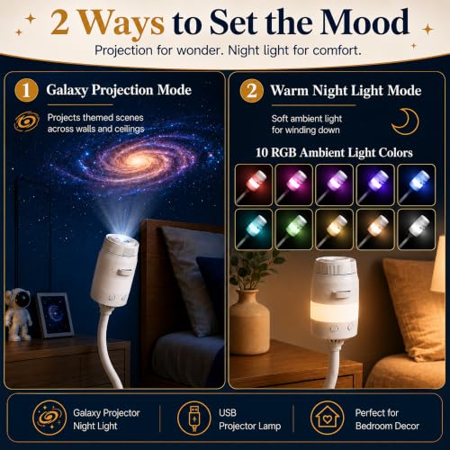 2-in-1 Galaxy Projector Night Light with 13 HD Projection Slides, USB Portable Starry Sky Night Light with 360° Rotation & Dual Auto-Off , Mini LED Ceiling Wall Lamp for Car Decor Bedroom Adults Gifts — view 2