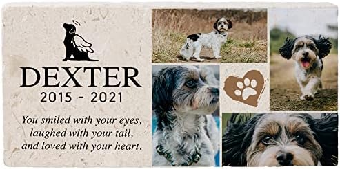 Personalized Pet Memorial with Keepsake Photo on Limestone – Headstones, Garden Stones, and Grave Markers for Dogs – Dog Memorial Stone, Pet Memorial Gifts – 12”x 6”x1.25″ (A. Dexter Design)