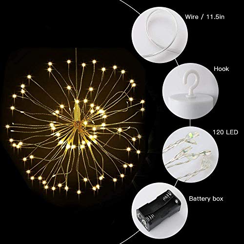 Firework Lights, 8 Pack Starburst Lights Led Copper Wire Fireworks Lights Fairy Lights Christmas Fireworks Hanging Dimmable String 8 Modes Waterproof With Remote Control For Christmas Wedding Garden #TOP1