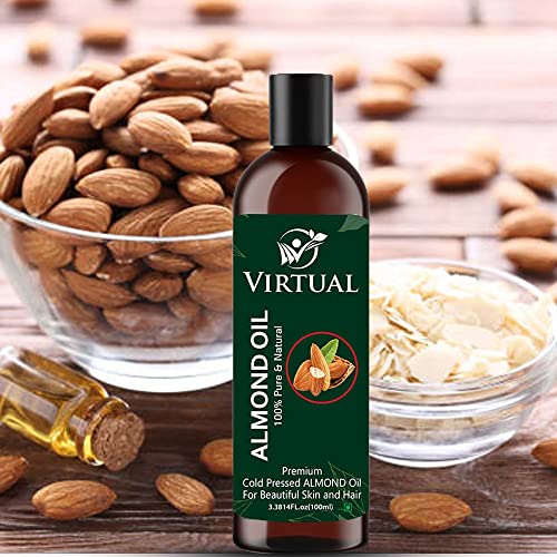Image of VIRTUAL Pure Almonds Essential Oil For Stronger Hair, Body Skin Care, Moisturizing Dry Skin, Eyelash & Nails Cold Pressed Oil With No Mineral & Silicones