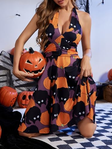 Image of Women's Summer Sundress- 2025 Sexy Halter Sleeveless Spring Boho Elastic Waist Ruffle Mini Dress