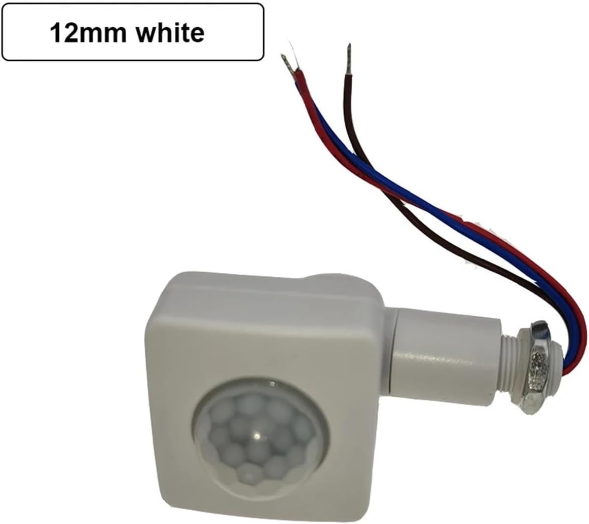 PIR Sensor 110-220V Motion Sensor 110V Motion Detector Sensor Timer 220V Automatic Infrared Outdoor Motion Sensor Light Switch(12mm White)