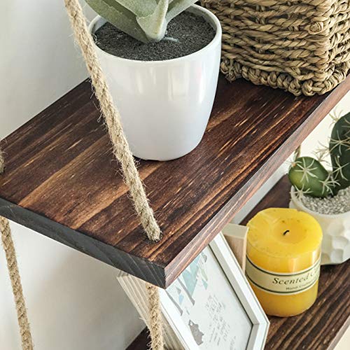 Asliny - Hanging Shelf Wall - Floating Swing Storage Shelves Jute Rope - Durable Wall Shelves For Bedroom Living Room Kitchen, Bathroom Shelves Over The Toilet Storage, 3 Tier Shelf (Brown) #TOP5