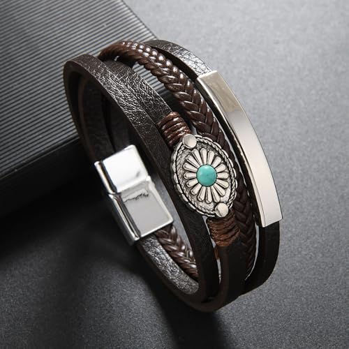 Pulsera de cuero para hombre con diseño en capas miniatura 6