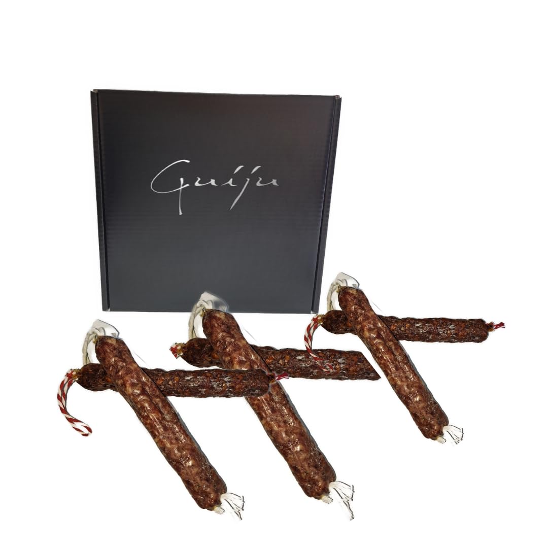 Lote de 6 velas de chorizo y salchichón ibérico bellota (350 g aprox.) Marca Guiju- Fabrica de jamón.