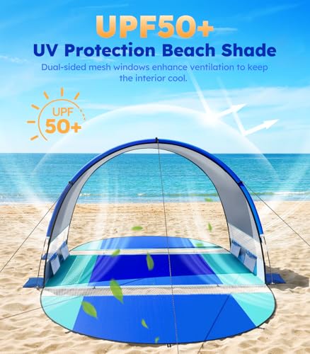Rhino Valley Beach Tent with Double Zippered Doors, Beach Tent Sun Shelter with UPF50+ UV Protection, Beach Canopy Portable Storage Bag for Beach Camping Fishing, for 5-6 People — view 2