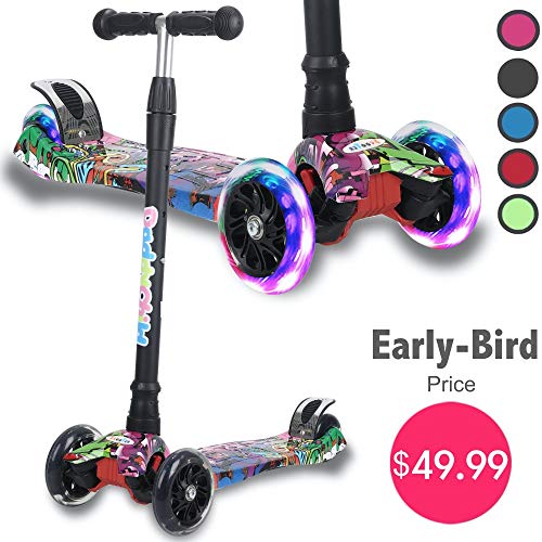 Kick Scooter for Kids, 4 Adjustable Height, Lean to Steer with PU Light