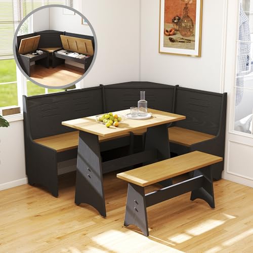 Breakfast Nook Set with Storage Table & Benches