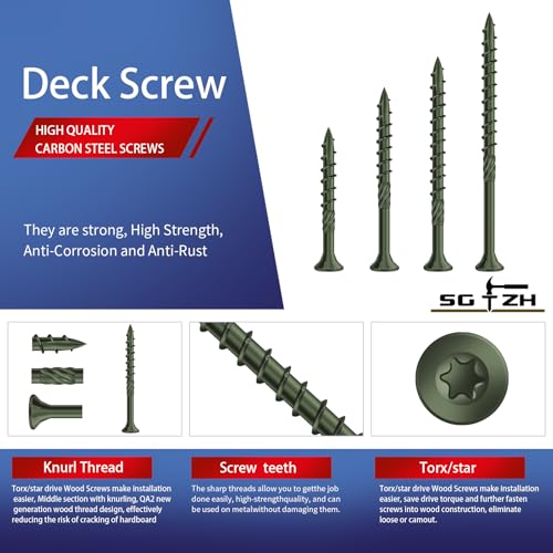 Image of #8 x 1 Inch Deck Screws (2350Pcs) 10lb. Carbon Steel, Green, Flat Head, Rust Resistant epoxy Coated, with T25 Star Bit