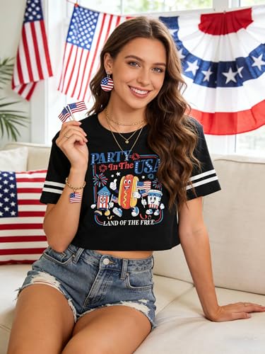 Image of MYHALF Women USA Flag 250th Patriotic 4th July Memorial Day Crop Shirt