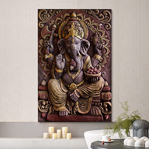 Wall26 Canvas Print Wall Art Ganesha Hindu God Sculpture Spiritual & Religious Cultural Photography Realism Traditional Closeup Multicolor For Living Room, Bedroom, Office - 24"X36" #TOP1