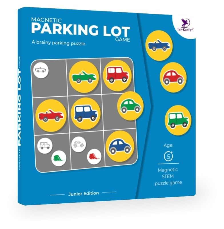 Jumping Jumbo Magnetic Parking Lot Puzzle - Brain Games for Kids, Educational Toy Gift for Boys and Girls Ages 5-7, Logic-Building Magnetic Toys