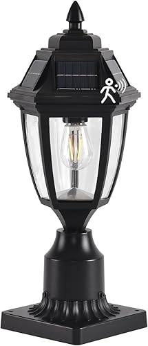 Luces Solares para Postes Exteriores 1 Paquete, Luz de Columna Exterior del Atardecer al Amanecer con Base de Montaje para Muelle, Luz de Poste