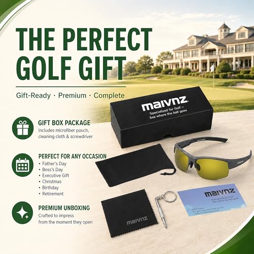 Image of maivnz Golf Sunglasses for Men Women, Golf Ball Finder Glasses, UV400 | HD color-enhancing golf lens, anti-glare, lightweight TR90 frame, adjustable nose pads, impact-resistant, gift-ready box