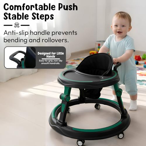 Image of StarAndDaisy Baby Walkers for 9+, 6-18 Month Baby boy & Girl 360 Walker for Kids for 6-24 Months with 7 Level Height Adjustment, Foldable Baby Walker with Smooth Wheels (Green-Black)