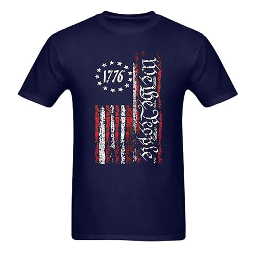 4Th Of July Shirts Mens 1776 Tee We The People American Patriotic Short Sleeve Top Independence Day T-Shirt Navy #TOP2